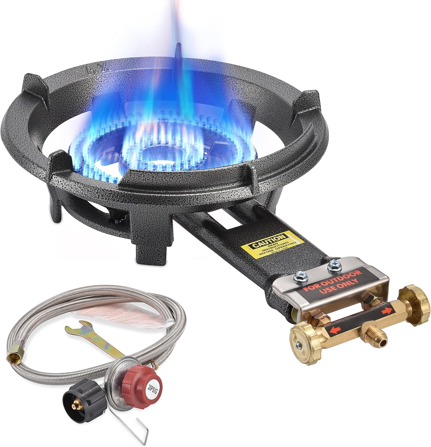 ARC Outdoor Propane Burner Stove, 13 Single Propane Burner, Cast Iron Portable Wok Burner With Bilateral Control Rings and 0-20 PSI Adjustable regulator, Stainless Steel Hose